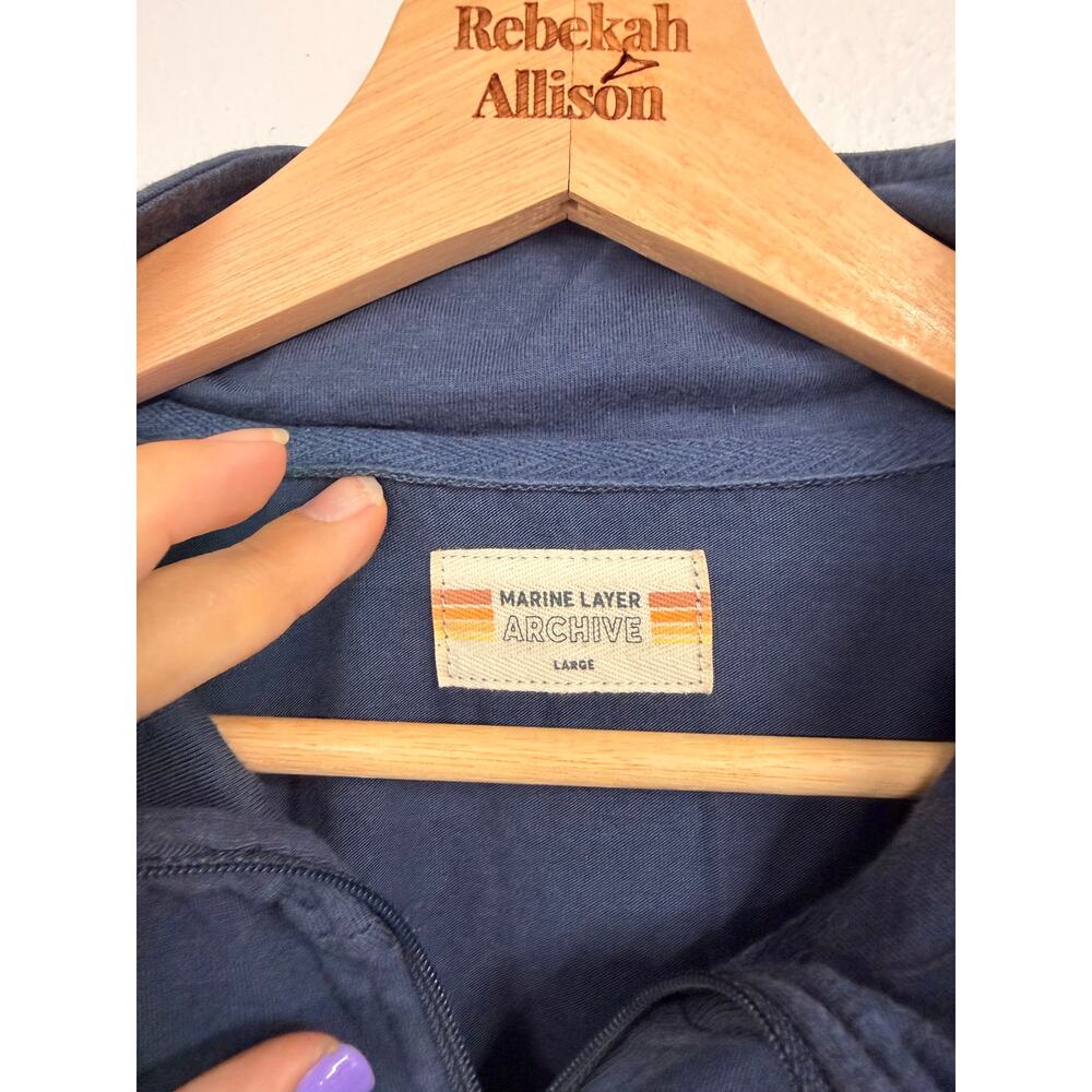 Marine Layer Archive Chest Stripe 1/4-Zip Jacket Pullover SZ LARGE Green & Blue - Picture 8 of 9
